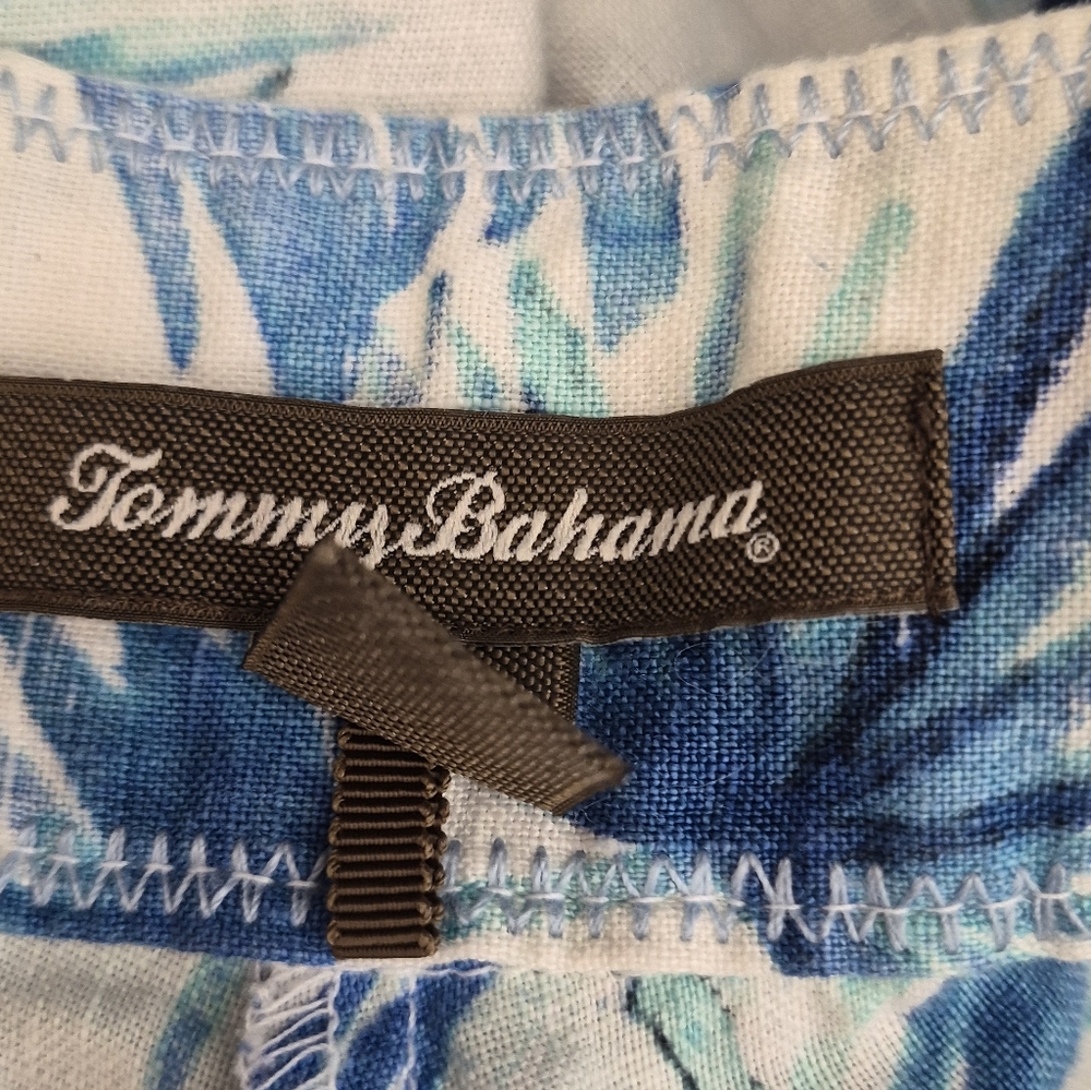 Tommy Bahama Elegant ladies size 4 wide leg linen pants, Blue Tropical Theme - Picture 8 of 9